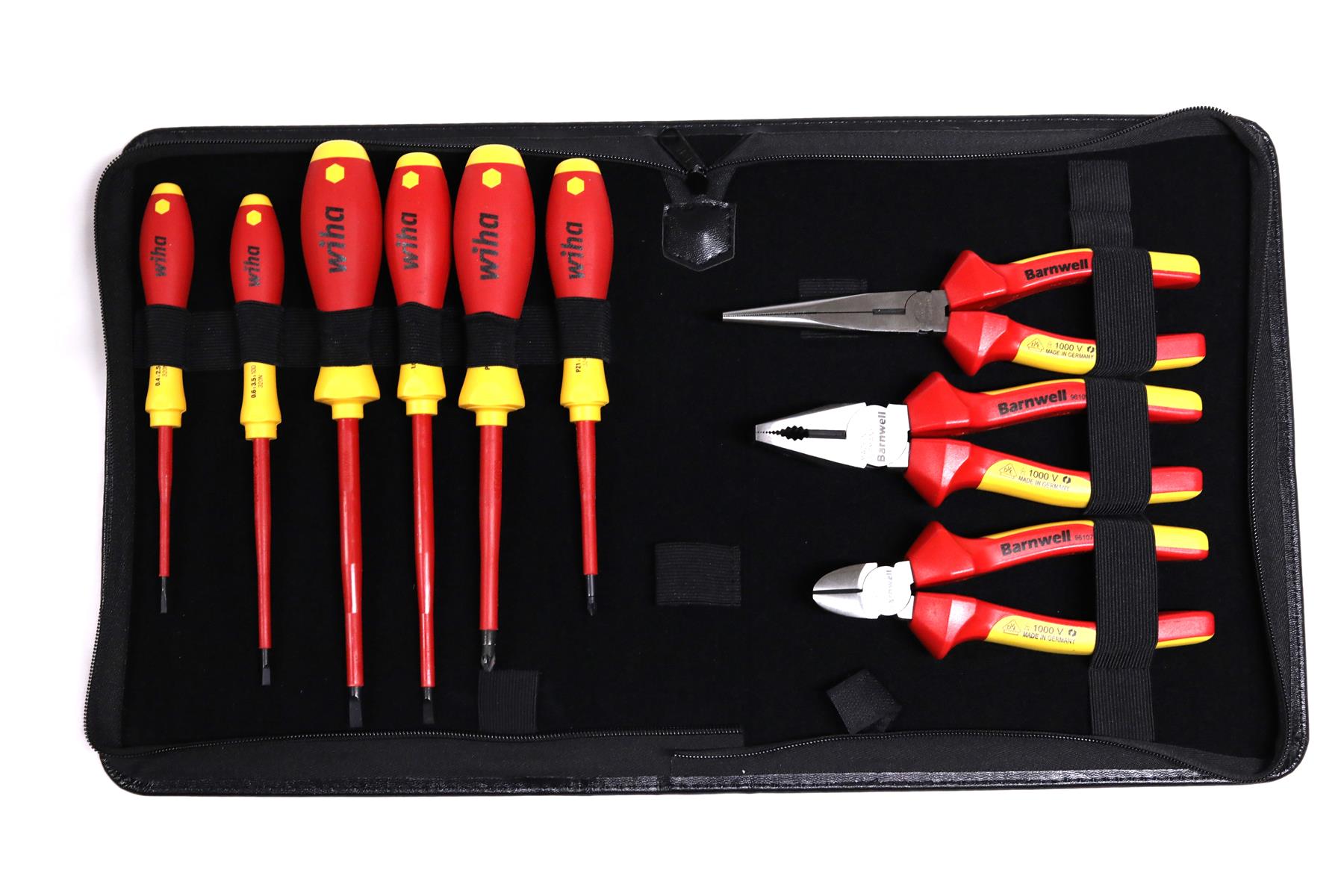 Barnwell Set of 3 VDE Pliers 160mm Side, 200mm Long Nose, 180mm Combination AND Wiha 25477 Screwdriver Set