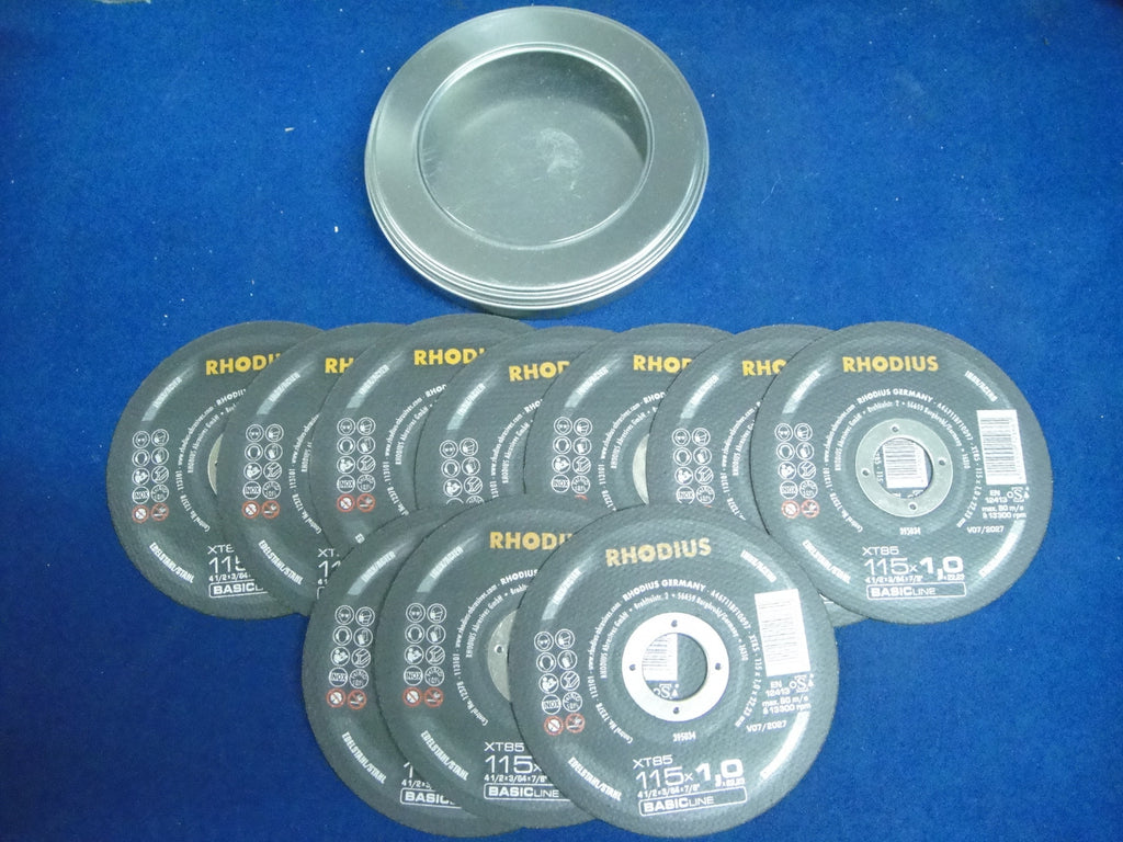 50 x Rhodius XT85 115mm x 1mm Thin Metal Inox Cutting Discs Disc 4 1/2'' in Tin