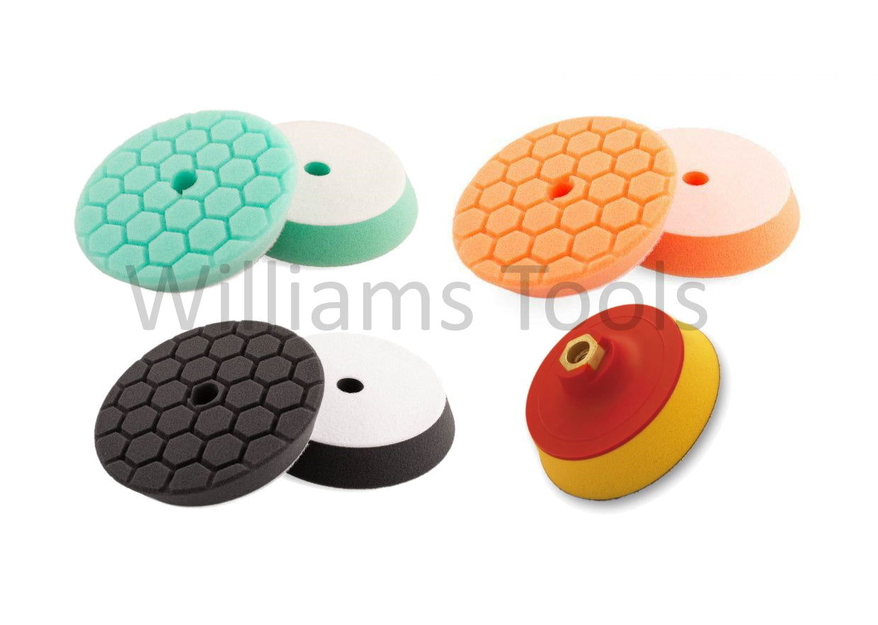 Flexipads 3 x Hex Logic 135mm 5.5'' & M14 Backing Pads Kit Orange Green Black