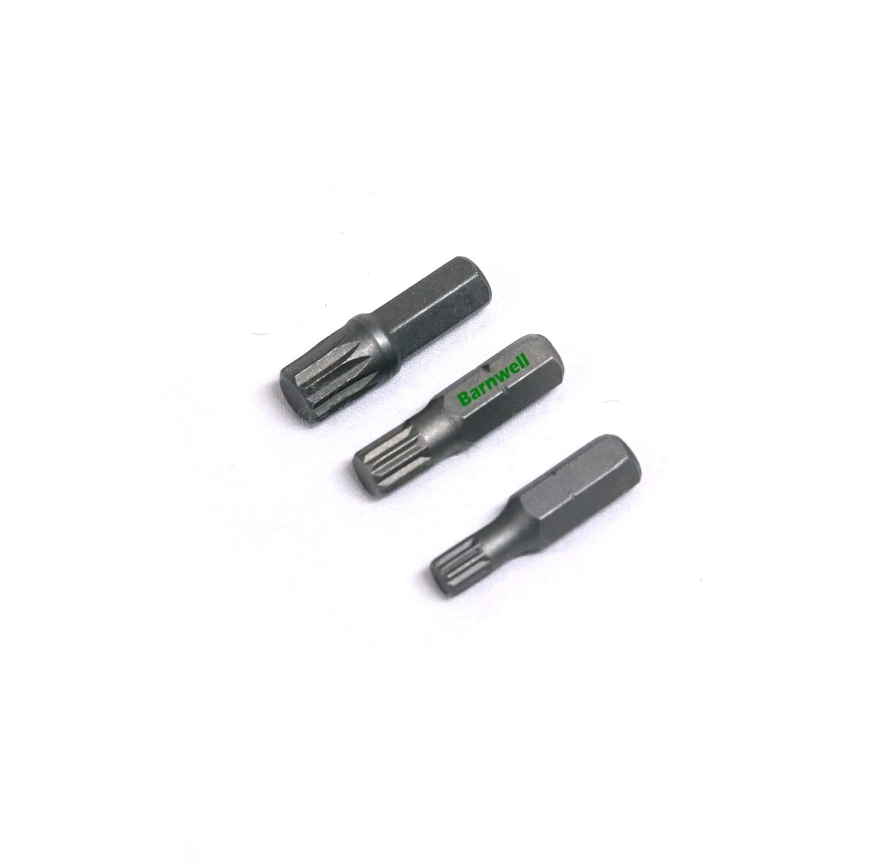 Barnwell 3 Mini Spline Bits M5,M6 & M8 x 1/4" Hex to use with Screwdriver & Bit Drivers