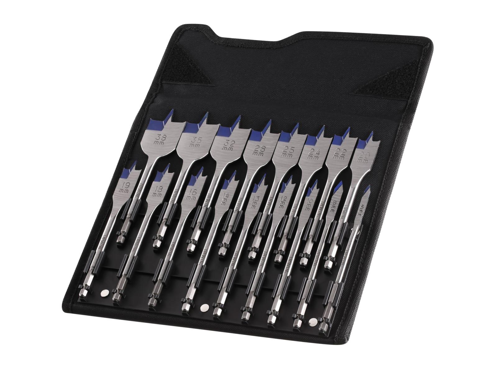 Irwin 17 Piece Flat Spade Wood Drill Bit Set in Wallet Blue Groove 6mm - 38mm