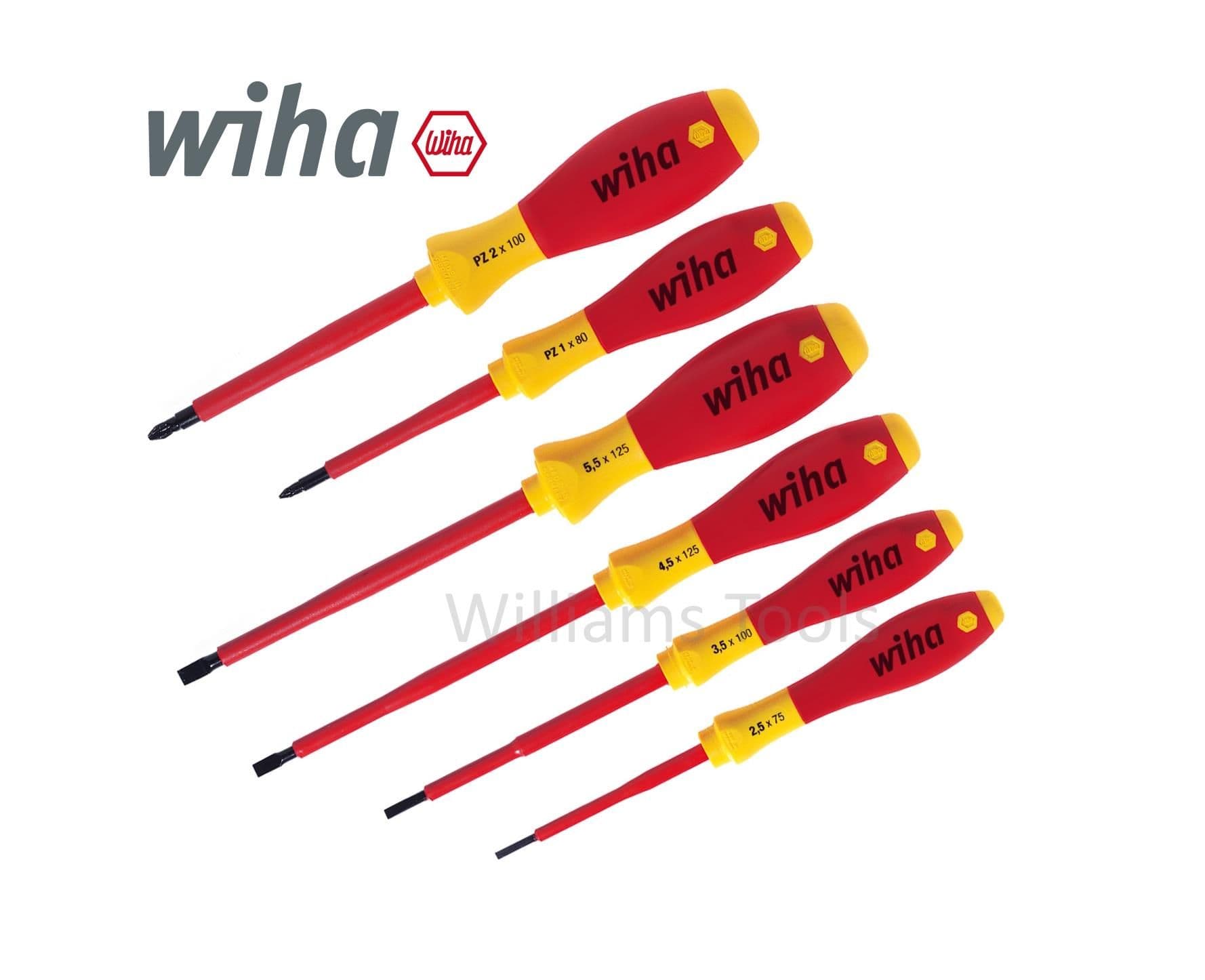 Wiha 6 Piece VDE 1000v Slot/Pozi Softfinish Screwdriver Set PZ1 PZ2 Flat 25477