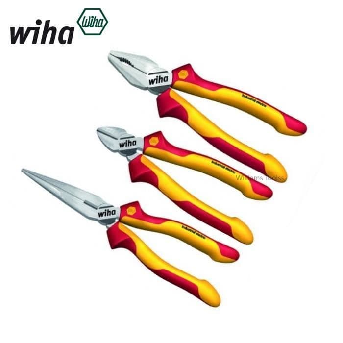 Wiha Set of 3 Pliers Side Cutter & Long Nose & Combination VDE Insulated 1000v DynamicJoint